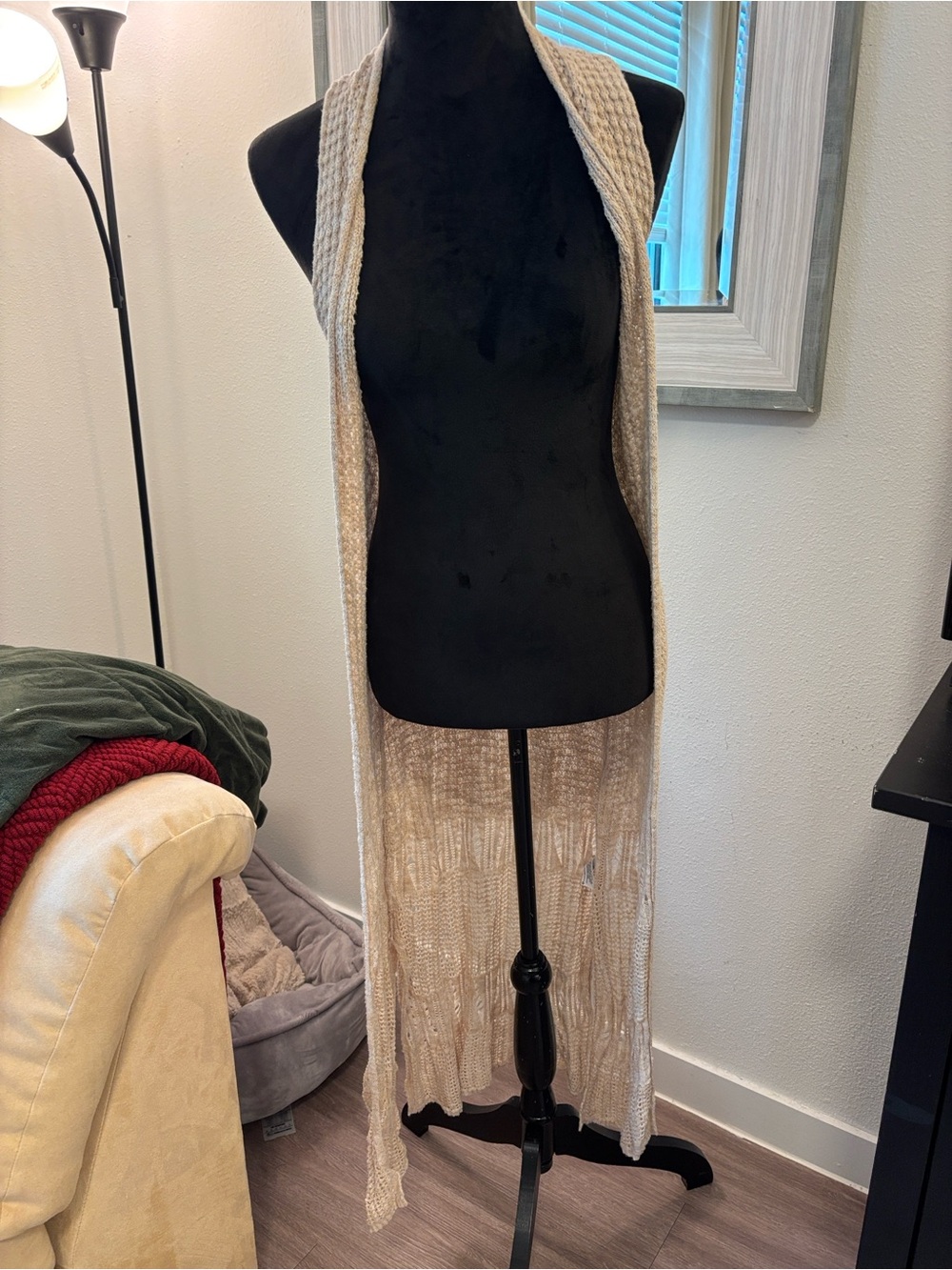 Mossimo Supply Co. Long Open Knit Vest in Beige